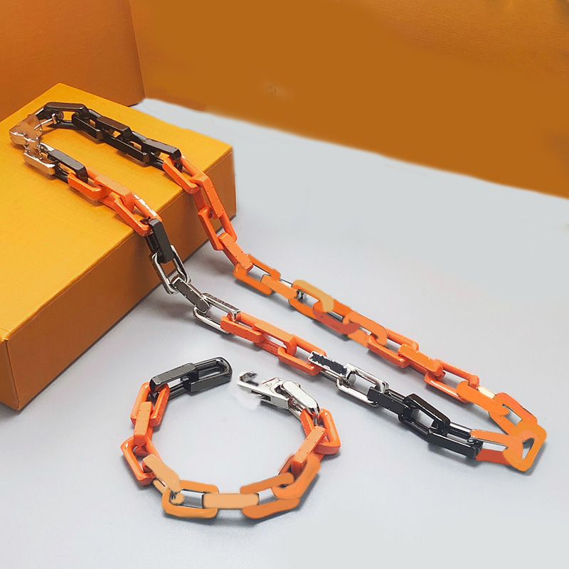 Fashion link chain ontwerper ketting armband luxe sieraden roestvrij staal hiphop oranje zwart zilver heren kettingen kettingen sieraden voor mannen vrouwen cadeau