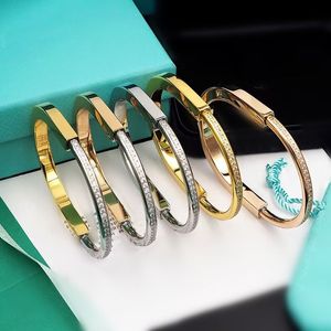 Modeontwerper slot u-vorm diamant armband zilveren roos goud roestvrijstalen armbanden armbanden voor dames luxe sieraden met stofzak v58