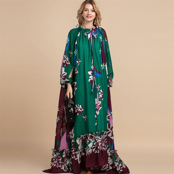 Fashion Designer Loose Maxi Dress Femmes Split Sleeve Floral Print Holiday Party Vintage Long Dress348t