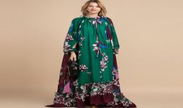 Modeontwerper losse maxi jurk dames039s split mouw bloemenprint vakantie feest vintage lange jurk4442348
