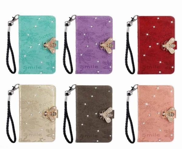 Créateur de mode joli diamant mignon abeille dessin animé animal portefeuille en cuir étui de téléphone pour iphone 11 pro max x xr xs max 6 7 8 plus67329399645