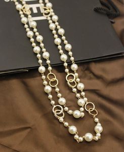 Modeontwerper luxe klassieke stijl diamanten steentjes elegante heldere parels lange trui statement ketting voor vrouw wit b4471498