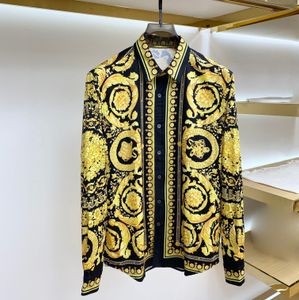Modeontwerper Men Casual Shirts Hawaii -stijl Designer Slim Fit Shirt Autumn Spring Silk Cotton Blend Lange mouwen shirt