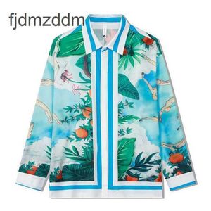Modeontwerper heren en dames shirts lente herfst strand vrije tijd vestiging digitale gedrukte oranje paradijs losse lange mouwen shirt