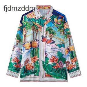 Créateur de mode des chemises pour hommes et femmes Butterfly Paradise Loisure Style Vacation Mens Long Manched Cardigan Loose Beach Shirt Automne