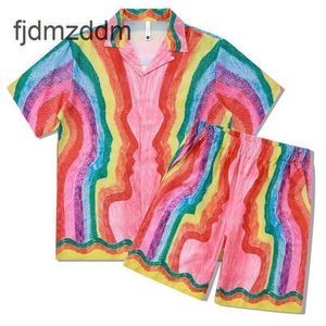 Modeontwerper heren en dames shirts strand casual korte mouwen set volledige print regenboog bloesem shirt Hawaiian Cardigan Mens Summer