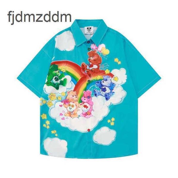 Diseñador de moda Masculinas y camisas para mujeres Cartoon Diversión Fun Infantil Oso Camisa de flores de manga corta Cardigan dulce Cardigan