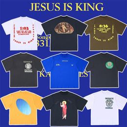 Diseñador de moda Camisetas para hombre Versión alta Cpfm Marca Jesús Rey Tres Dios Pintura al óleo Camisetas High Street Camiseta de manga corta suelta Asia tamaño S-XL