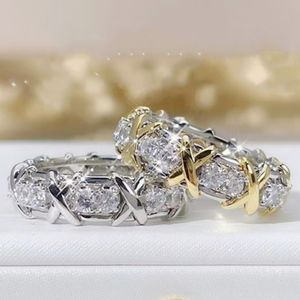 Modeontwerper Moissanite kleuren Gem gesimuleerde kruisdiamanten Cz-ring s925 sterling zilver Verlovingstrouwring voor dames Wit 18k gouden sieraden cadeau