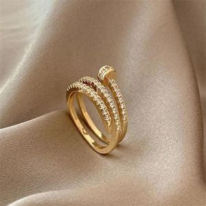 Modeontwerper meerlaagse nagelring roestvrij staal Sieraden voortreffelijk 14K echt vergulde AAA Zirkonia Ring Elegant Dames Opening Verstelbaar Huwelijkscadeau AB253