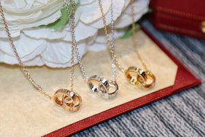 Modeontwerper ketting sieraden dames touw ketting dubbele ring interlock hanger diamanten halskettingen voor vrouwen huwelijksfeest cadeau
