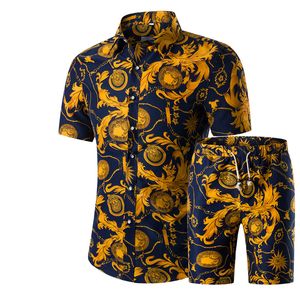 Mode-ontwerper Nieuwe Mode Mannen Shirts Shorts Set Zomer Casual Printed Shirt Homme Korte Mannelijke Printing Jurk Set Sets Plus Size 5XL