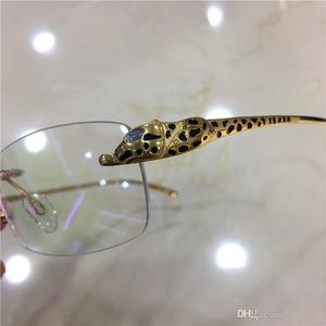 Lunettes optiques de créateurs de mode classiques sans cadre en or 18 carats, jambes de léopard en diamant animal, qualité supérieure, peuvent faire une prescription ey232b