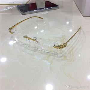 Modeontwerper optische bril klassiek frameloos 18k gouden frame dier diamant luipaard benen topkwaliteit kan recept maken ey2307