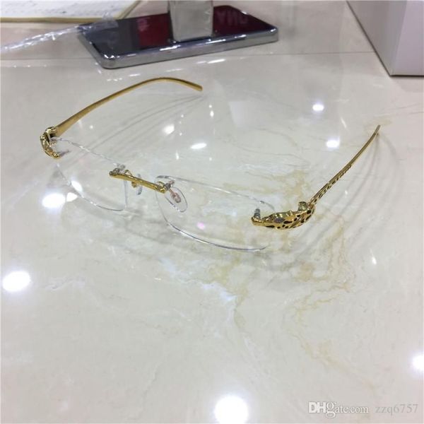 Diseñador de moda gafas ópticas clásico sin marco marco de oro de 18 quilates animal diamante leopardo patas de calidad superior puede hacer prescripción ey2307