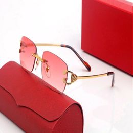 Créateur de mode sur lunettes lunettes de soleil femmes sport conduite lunettes or lunettes sans cadre polarisé protection UV carré rouge bleu Y