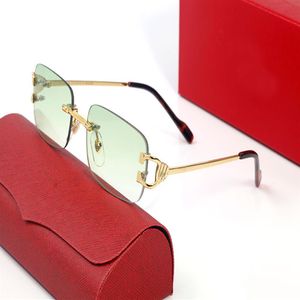 Créateur de mode sur lunettes lunettes de soleil femmes sport conduite lunettes or lunettes sans cadre polarisé Protection UV carré rouge 2682