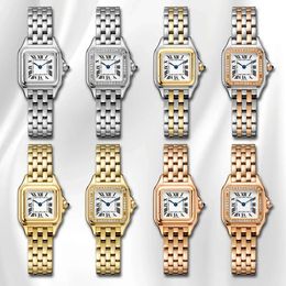 Diseñador de moda Panthere Pareja Relojes Hombres y mujeres Reloj con movimiento de cuarzo Diamante Acero inoxidable Cristal de zafiro Reloj de pulsera cuadrado Batería Regalos 35