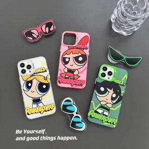 Coque de téléphone de créateur de mode pour iPhone14 13 12 Pro/Pro Max beau spray à motif anime, argent galvanisé + coque de téléphone avec support pour les yeux.