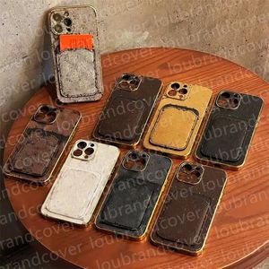 Diseñador de moda Estuche para teléfono con tarjetero para iPhone 14 pro max 13 11 12 XR XS 7 8 Shell Carta Monograma Estampado de cuero Tarjeta de bolsillo Monedero Golden Mobile Cover