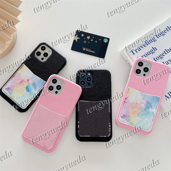 Estuches para teléfonos de diseñador de moda para iPhone 15 15pro 14 14pro 14plus 13 13pro 12 12pro 11 11 pro max XS Xsmax Graffiti Print Titular de la tarjeta Funda de cuero Estuches de lujo para teléfonos móviles