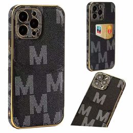 Cajas de teléfono de diseñador de moda para iPhone 15 14 15Pro 14Pro 14Plus 13 12 11 Pro Max X XS Max Carta Cubierta trasera móvil con bolsillo para tarjeta Funda de cuero de lujo para teléfono móvil
