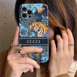 Étuis de téléphone de créateurs de mode pour iPhone 15 15Pro 14 14Pro 14Plus 14ProMax 13 13Pro 12Pro 12 11 Max Xs Xr X Antichoc Casual Blue Forest Tigers