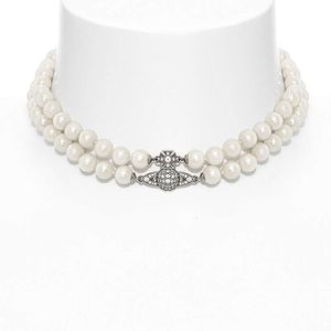 Créateur de mode Reine Mère Saturne Perle Diamant Collier de femmes Double couche planète Collier de perles Étoiles japonaises et coréennes Bijoux cadeau