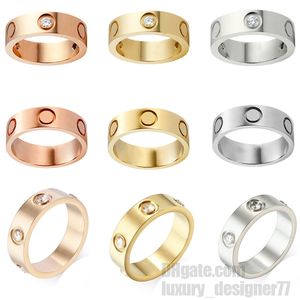Fashion designer ring 4mm 5mm 6mm minnaar ring designer ringen voor vrouw diamanten ring titanium stalen zilveren ring Rose Gold herenring vrouwen sieraden cadeau voor liefhebbers