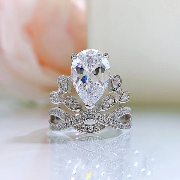 Anillo de diseñador de moda Diamante de pera Piedras preciosas de topacio blanco JOSEPHIN Aigritte Imperial Coronado por amor Anillo de pavé de diamantes simulados de plata 925 con caja