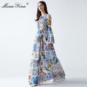 Diseñador de moda Runway Maxi Dress Primavera Mujer Manga linterna Estampado floral Bohemia Casual Holiday Long 210524