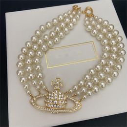 Collar de perlas de Saturno de tres filas de diseñador de moda, joya de Vivian vestwood, collar de perlas para mujer, regalo de boda de Año Nuevo