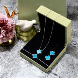 Diseñador de moda Single Flower Agate Gold Clover Checklace Pendientes Pendientes Juego 4/4 Joyería de diseñador de mujeres