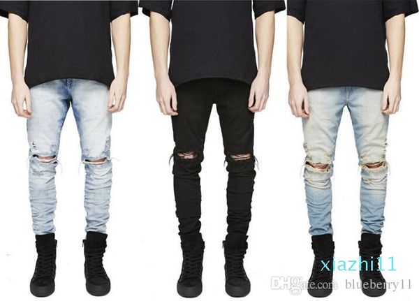 Mode-Designer Slim Fit Jeans Hommes Ripped Salut-rue Hommes Distressed Denim Joggers trous de genou Lavé Détruits Jeans plus frais Taille gratuite