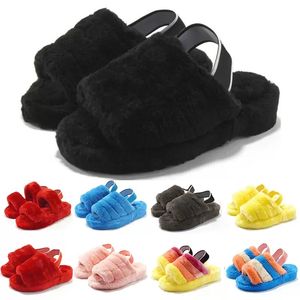 Mode Designer Slippers WGG Dames Mannen Dia's Winter Pluizig Bont Zwart Grijze Koffie Klassieke Sandalen Effen Kleur Thuis Indoor Flats Schoenen 36-43