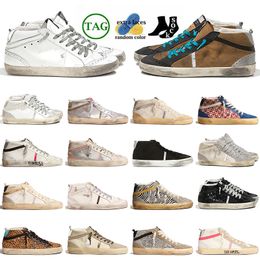 Baskets de créateurs de mode en cuir chaussures décontractées en daim Mid Star Gold Studs rose zèbre luxe paillettes argent Vintage Italie marque à la main femmes hommes formateurs