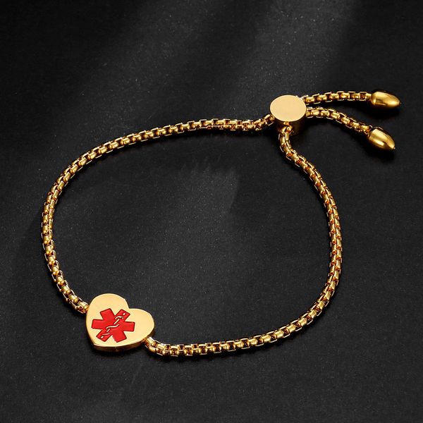 Fashion- Designer en acier inoxydable femmes médicale coeur chaîne bracelet réglable bracelets de Noël bijoux cadeaux pour femmes filles en gros