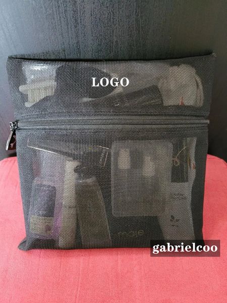 Bag de almacenamiento de diseñador de moda Negro Black Transparent Mesh Logotipo de la cremallera impresa Mini Bolsa de maquillaje Bolsa Cosmética Bag Portable Lavado Baja de almacenamiento de trabajo de trabajo