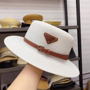 Modeontwerper strohoed vrouwen brede rand hoeden emmer hoeden zwart witte kleur getailleerde brede pet zomerzonbescherming hoed outdoor platte vizier hoeden