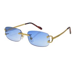 Modedesigner-Sonnenbrille für Männer und Frauen, Damen-Sonnenbrille, randloser Rahmen, quadratisch, Sport-Retro-Brille, UV400-Sonnenbrille mit Pantherköpfen, Metall-Sonnenbrille
