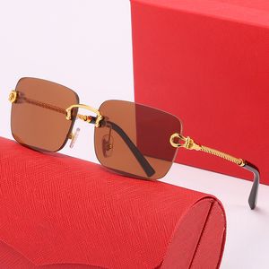 Lunettes de soleil de créateur de mode pour femmes hommes marron luxe lunettes de soleil en métal sans monture cadre marque carré carti corne de buffle lunettes lunettes homme lunettes avec étui