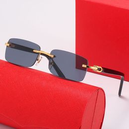 Diseñador de moda Gafas de sol Mujer Hombre Gafas de cuerno de búfalo Corte de diamante Marco de madera sin montura Gafas retro vintage Gafas de sol Gafas Lunette De Soleil Femme