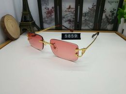 Modeontwerper zonnebrillen vrouw trendy randloze kleine rechthoek zonnebril zomerse reisstijl UV400 goud roodbruine tinten voor herenbrillen sonnenbrille