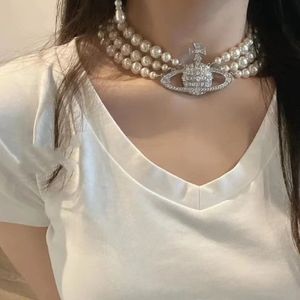 Créateur de mode trois rangées de perles BAS Relief collier bijou VIvianieVvestwood* femmes perle Chocker collier mariage nouvel an cadeau