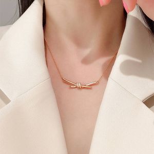 Modeontwerper Tiffunny*Knot hangketting 925 zilver 18k goud roségouden verguld met kunstmatige diamanten beroemde keuze juwelen met geschenkdoos