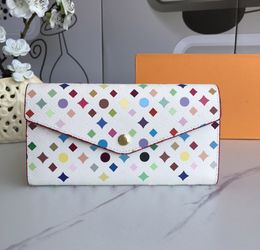 Carteras de diseñador de moda monederos de sobres de lujo hombres mujeres embrague de cuero Carta de flores multicolor de alta calidad titular de tarjeta de moneda delgada larga caja original bolsa de polvo