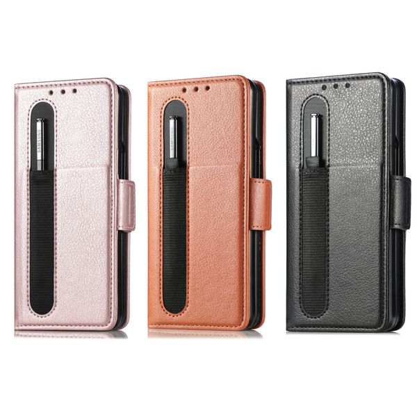 Diseñador de moda Carteras Estuches para teléfonos para samsung zfold4 z fold 3 Tarjeta de PC de cuero en relieve PU y soporte para bolígrafos Bolsillo de lujo Antisísmico anticaída Cubierta para teléfono móvil