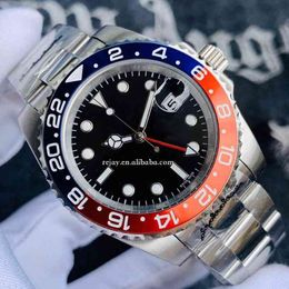modeontwerper horloges topheren horloge automatische mechanische es roestvrij staal blauw rood keramische ring saffierglas 40 mm mannen voor man