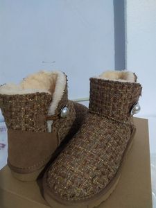 Designer Dames Kids Enkel Snowboots Koe Split Top Hoge kwaliteit Enkellaarsjes Roze Beige Zwarte Schoenen Laars