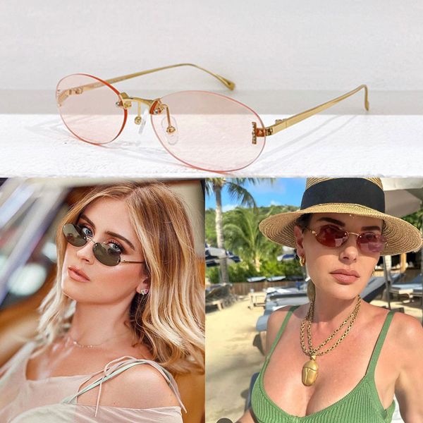 Diseñador de moda Mujer Gafas de sol ovaladas Made in Italy con Crystal Micro F Design lady Classic Small Frame Sexy Women 40046 Occhiali da sole ovali